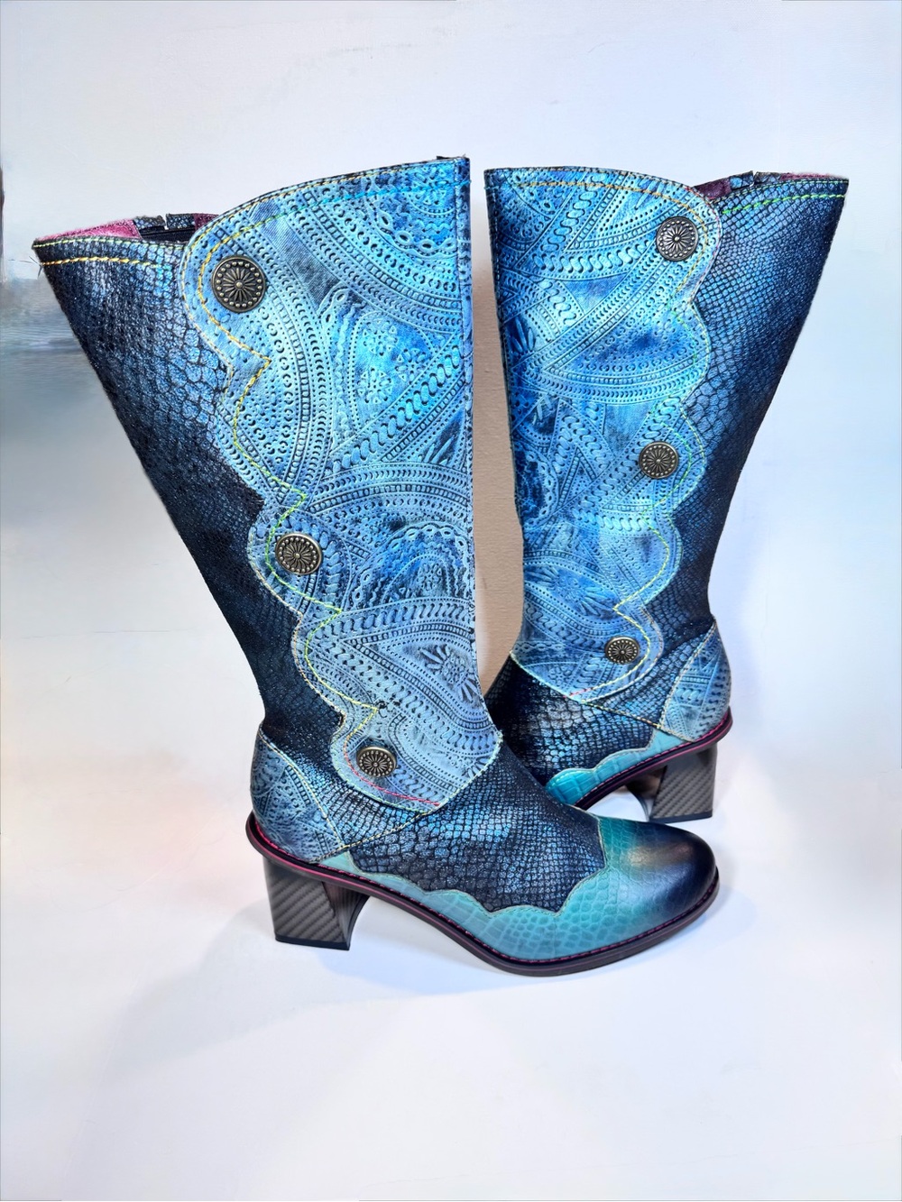 New L’Artiste Energy Leather Multi Color Western Cowboy boots- Size Eu 40 US 9